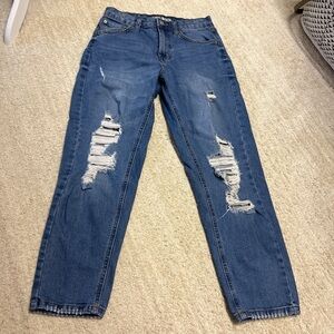 Blue ripped mom jeans, size 4